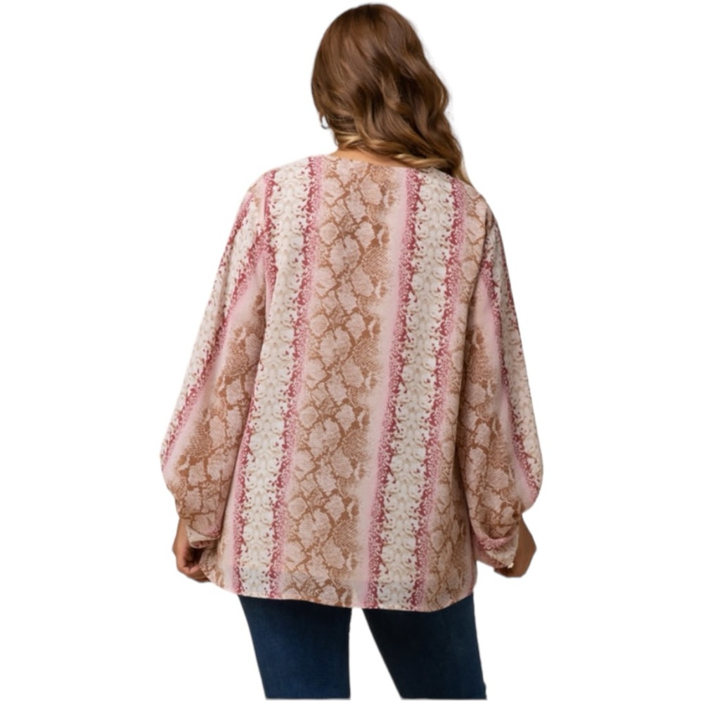 Entro Women's Small Reptile Snake Long Sleeve Chiffon Blouse‎ Top V Neck - Picture 9 of 10